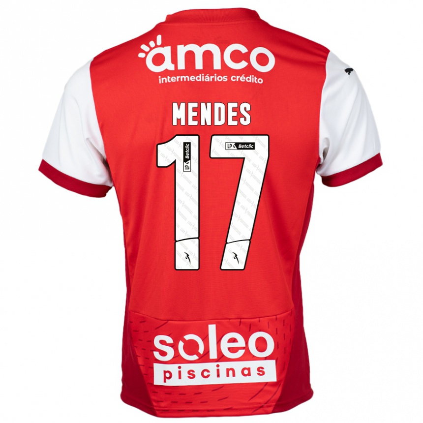 Kids Football Joe Mendes #17 Red White Home Jersey 2024/25 T-Shirt