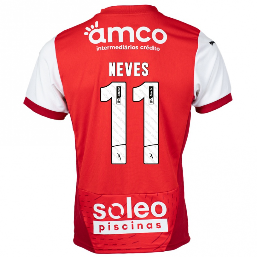 Kids Football Bernardo Neves #11 Red White Home Jersey 2024/25 T-Shirt