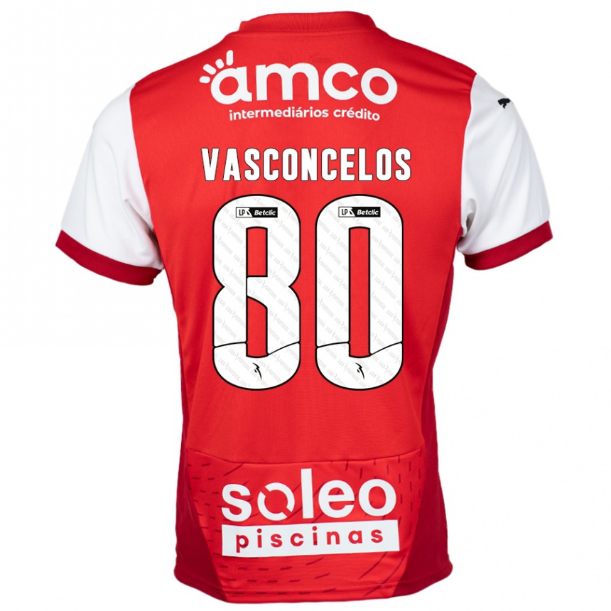 Kids Football Vasconcelos #80 Red White Home Jersey 2024/25 T-Shirt