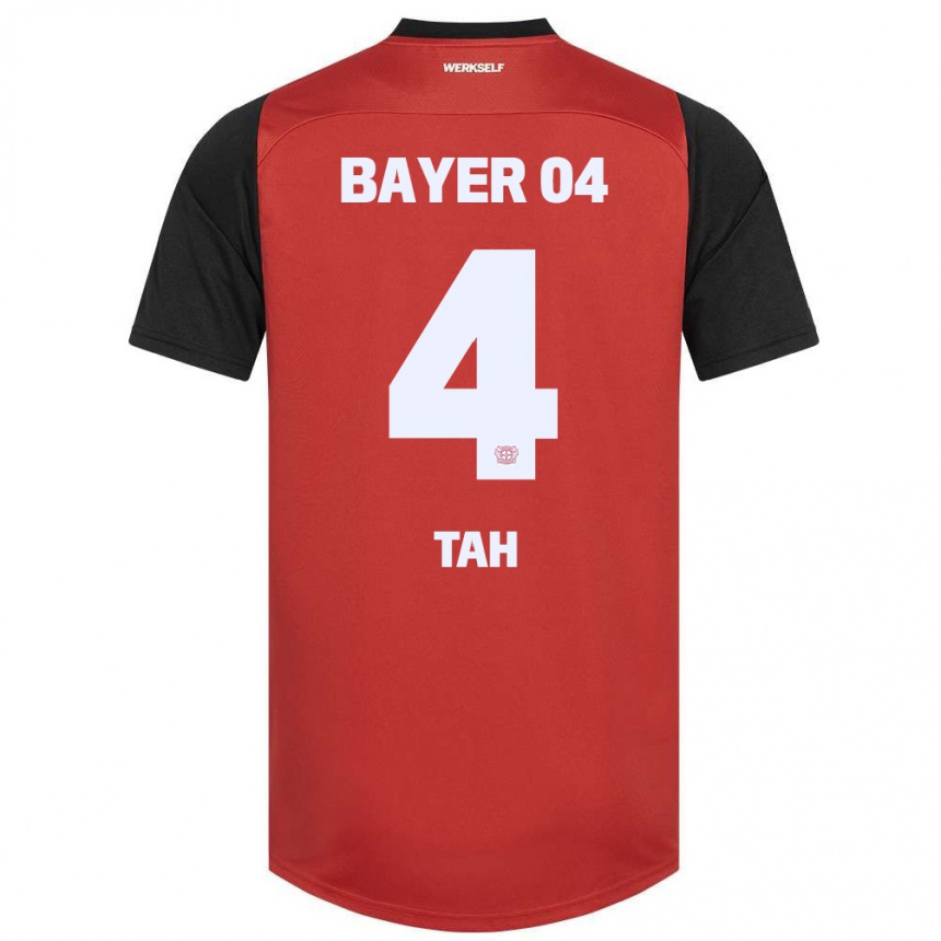 Kids Football Jonathan Tah #4 Red Black Home Jersey 2024/25 T-Shirt