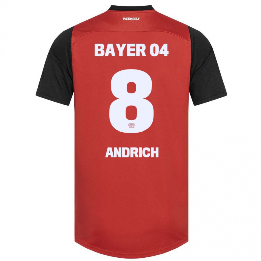 Kids Football Robert Andrich #8 Red Black Home Jersey 2024/25 T-Shirt