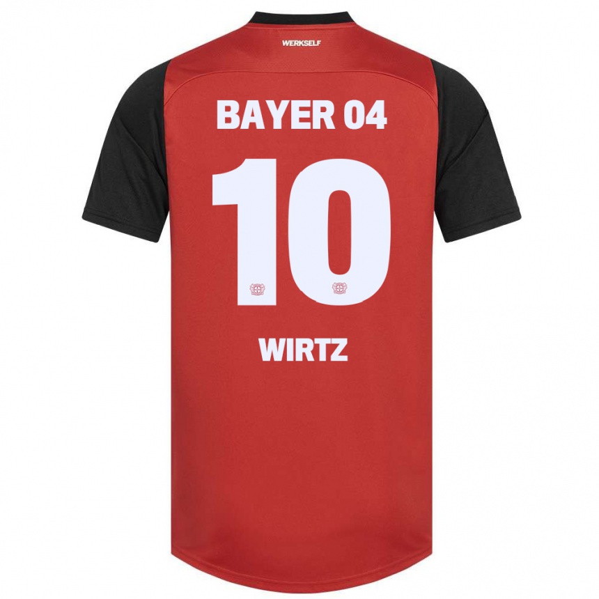 Kids Football Florian Wirtz #10 Red Black Home Jersey 2024/25 T-Shirt