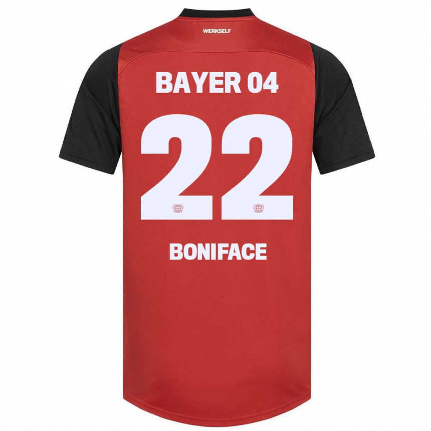 Kids Football Victor Boniface #22 Red Black Home Jersey 2024/25 T-Shirt