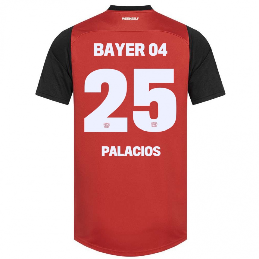 Kids Football Exequiel Palacios #25 Red Black Home Jersey 2024/25 T-Shirt