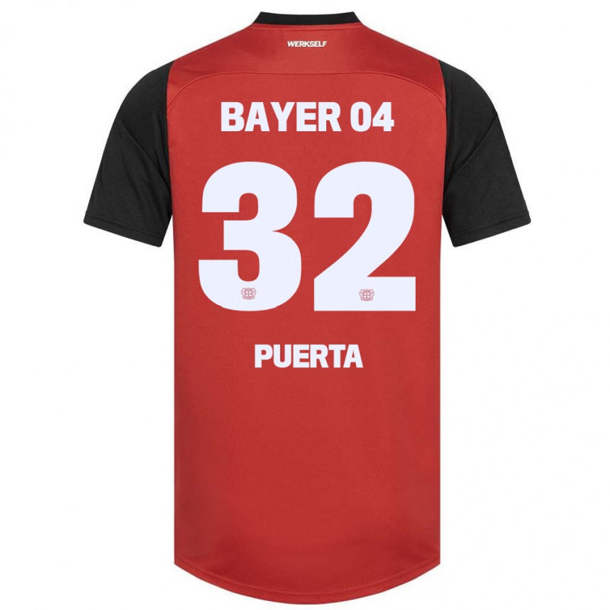 Kids Football Gustavo Puerta #32 Red Black Home Jersey 2024/25 T-Shirt