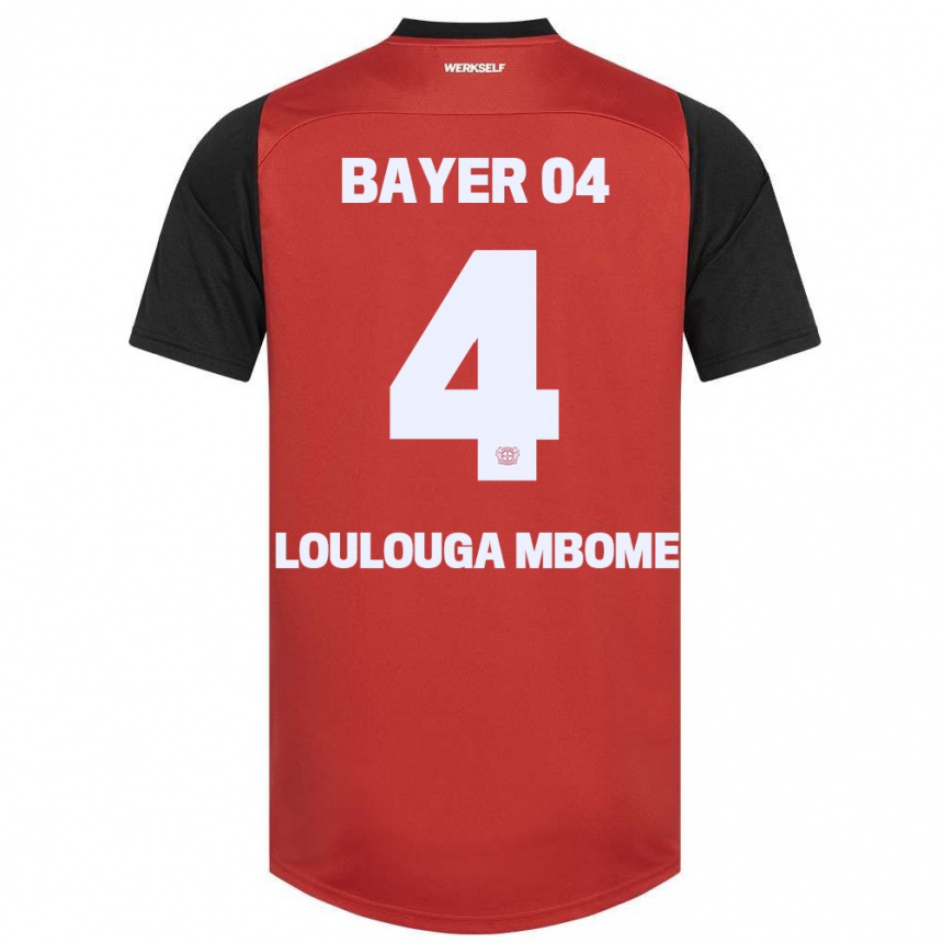 Kids Football Adrien Loulouga Mbome #4 Red Black Home Jersey 2024/25 T-Shirt