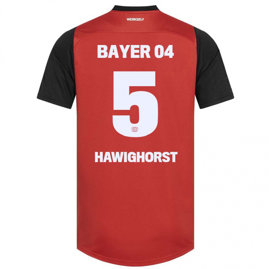 Kids Football Ben Hawighorst #5 Red Black Home Jersey 2024/25 T-Shirt