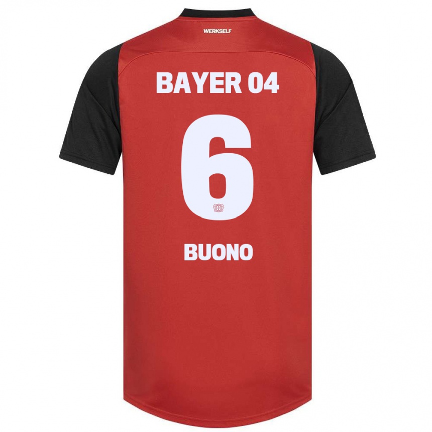 Kids Football Francesco Buono #6 Red Black Home Jersey 2024/25 T-Shirt