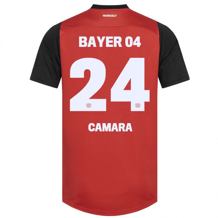 Kids Football Nourdine Camara #24 Red Black Home Jersey 2024/25 T-Shirt