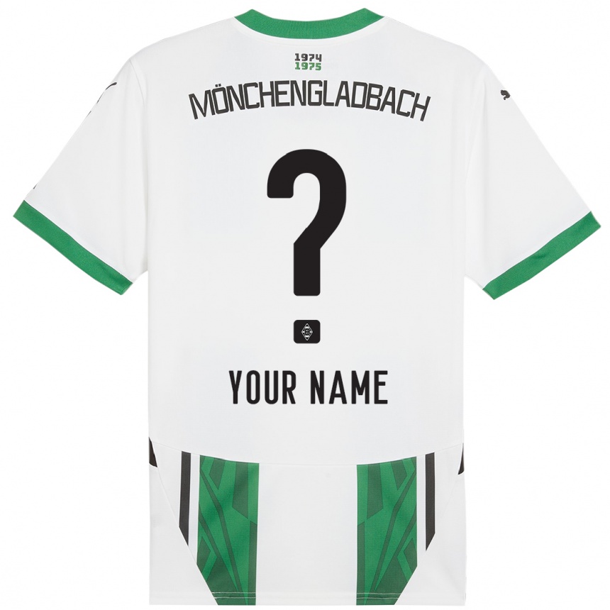 Kids Football Your Name #0 White Green Home Jersey 2024/25 T-Shirt