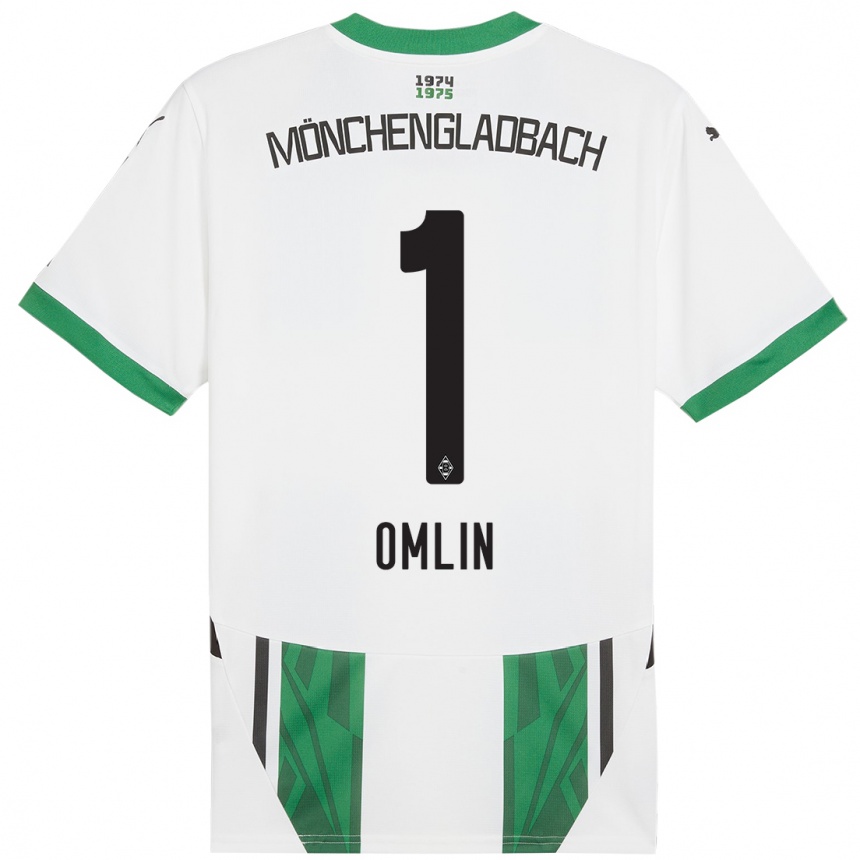 Kids Football Jonas Omlin #1 White Green Home Jersey 2024/25 T-Shirt