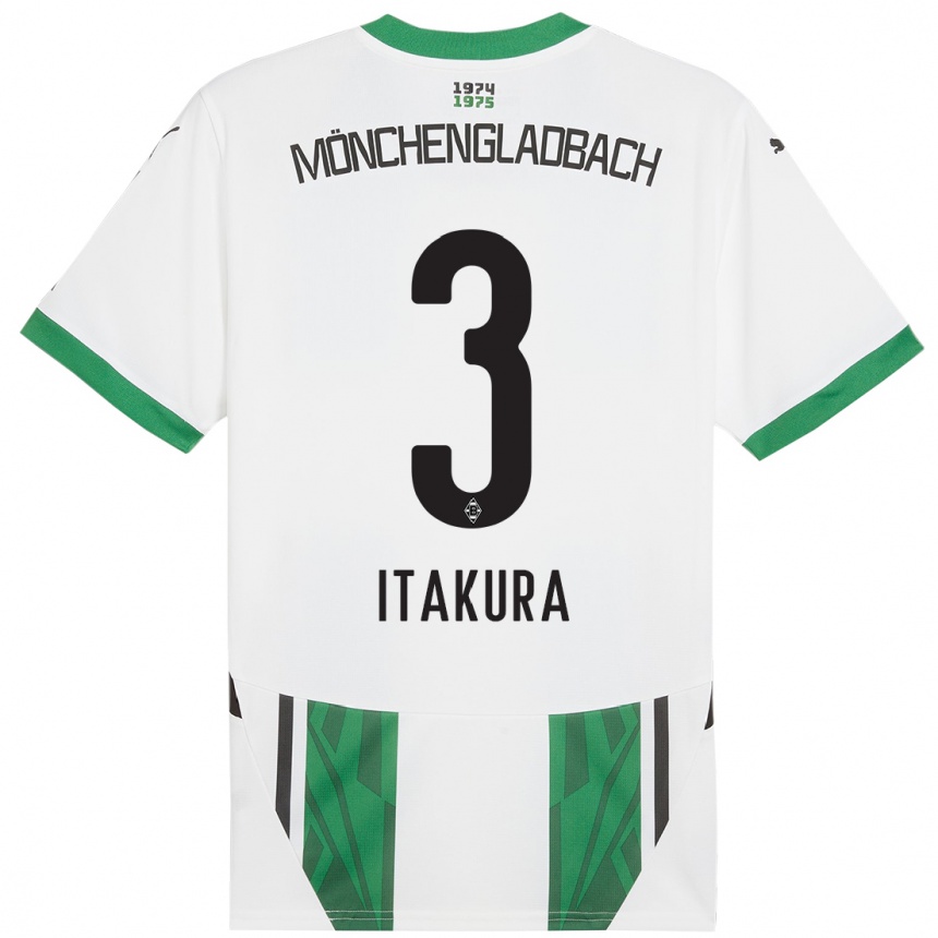 Kids Football Ko Itakura #3 White Green Home Jersey 2024/25 T-Shirt