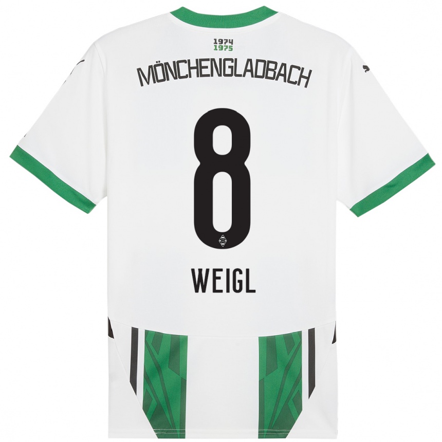 Kids Football Julian Weigl #8 White Green Home Jersey 2024/25 T-Shirt