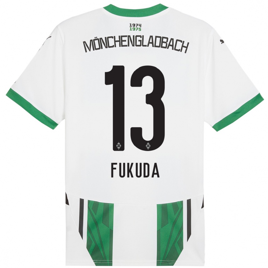 Kids Football Shio Fukuda #13 White Green Home Jersey 2024/25 T-Shirt