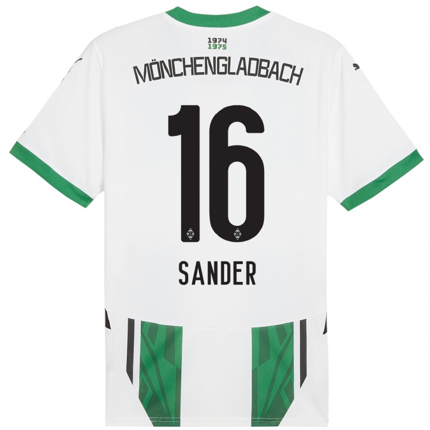 Kids Football Philipp Sander #16 White Green Home Jersey 2024/25 T-Shirt