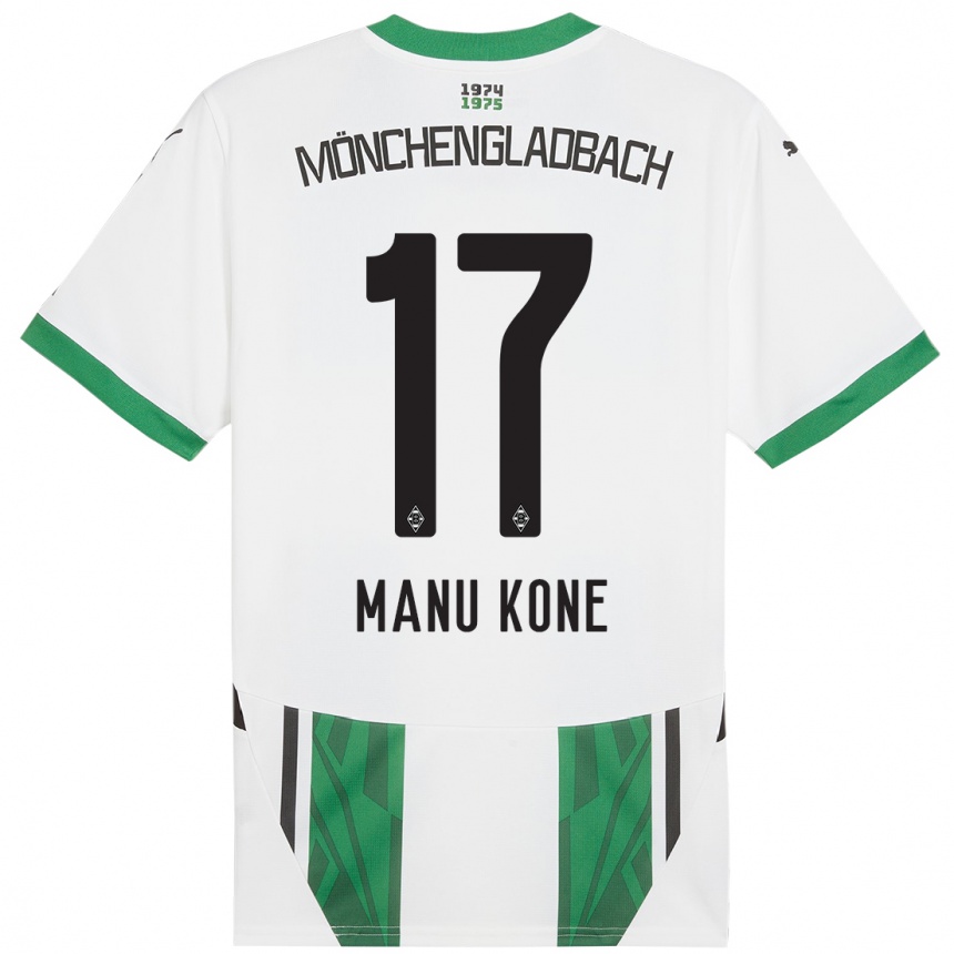 Kids Football Manu Koné #17 White Green Home Jersey 2024/25 T-Shirt