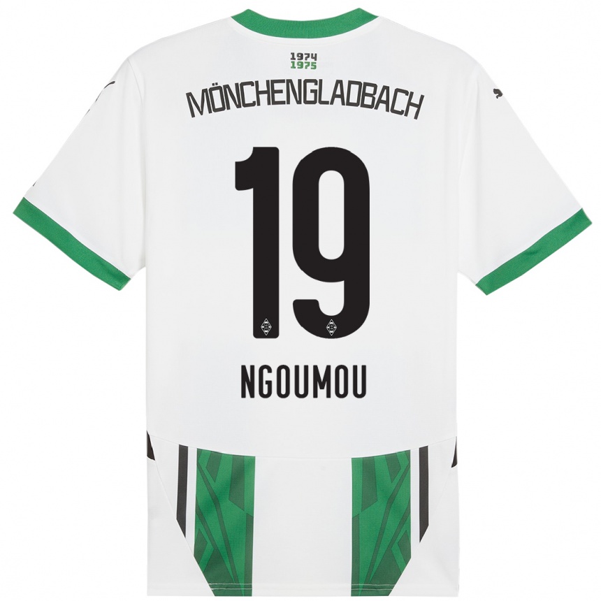 Kids Football Nathan Ngoumou #19 White Green Home Jersey 2024/25 T-Shirt