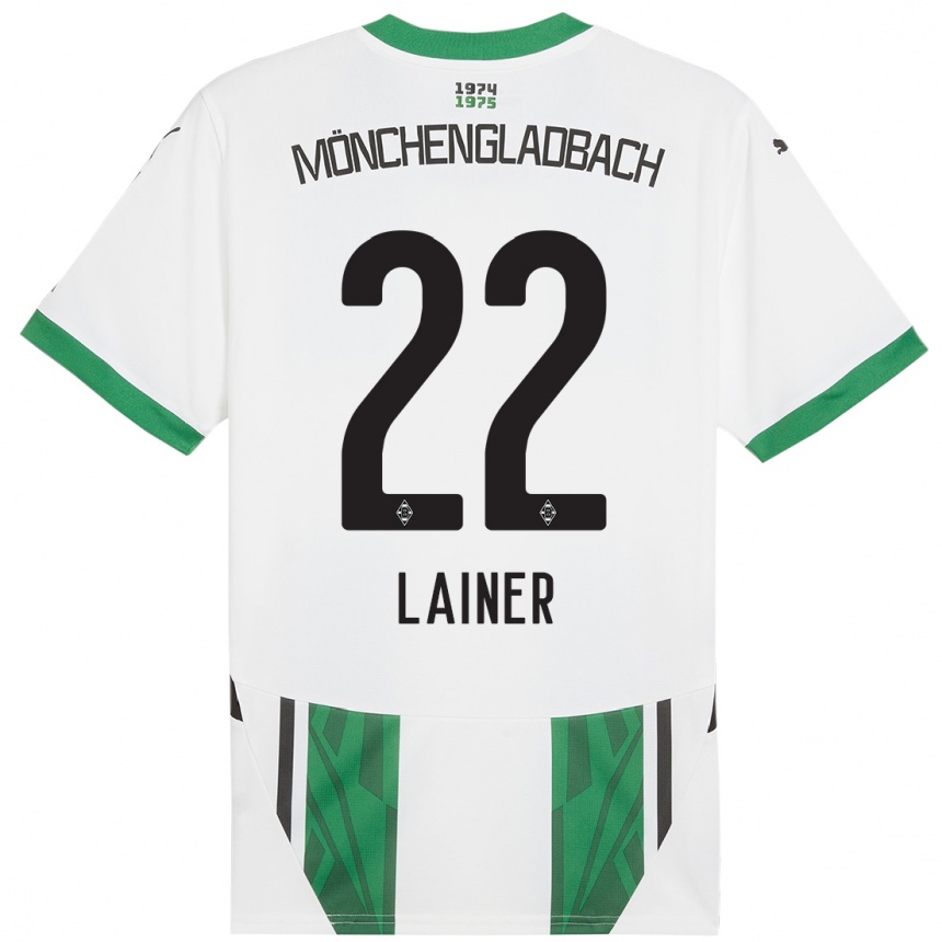 Kids Football Stefan Lainer #22 White Green Home Jersey 2024/25 T-Shirt