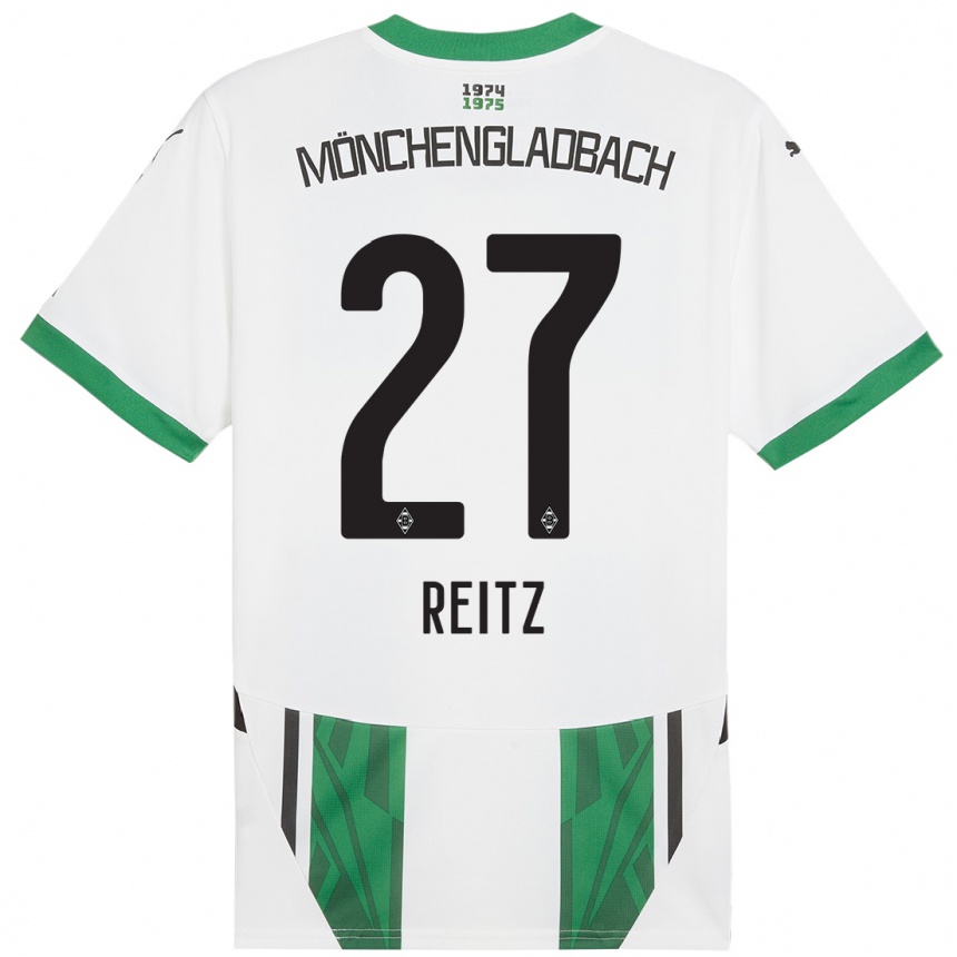 Kids Football Rocco Reitz #27 White Green Home Jersey 2024/25 T-Shirt