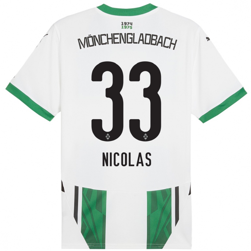 Kids Football Moritz Nicolas #33 White Green Home Jersey 2024/25 T-Shirt