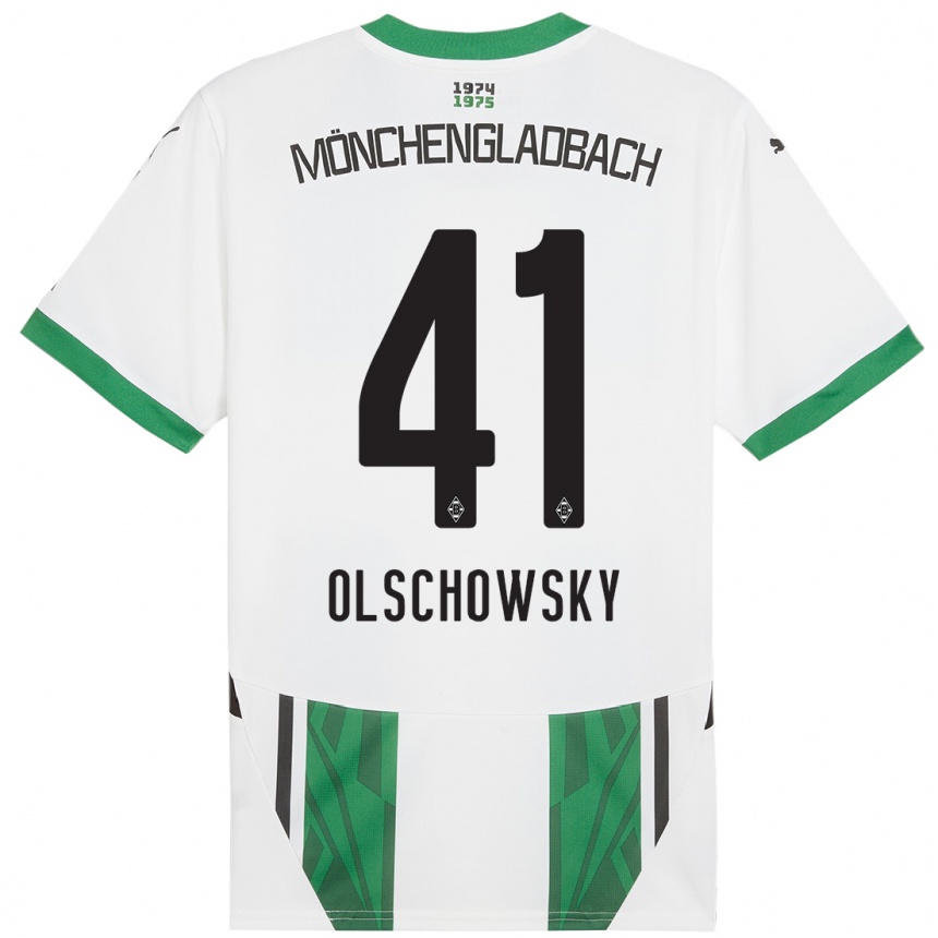 Kids Football Jan Olschowsky #41 White Green Home Jersey 2024/25 T-Shirt