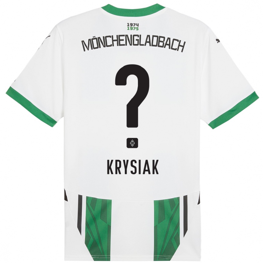 Kids Football Bartlomiej Krysiak #0 White Green Home Jersey 2024/25 T-Shirt