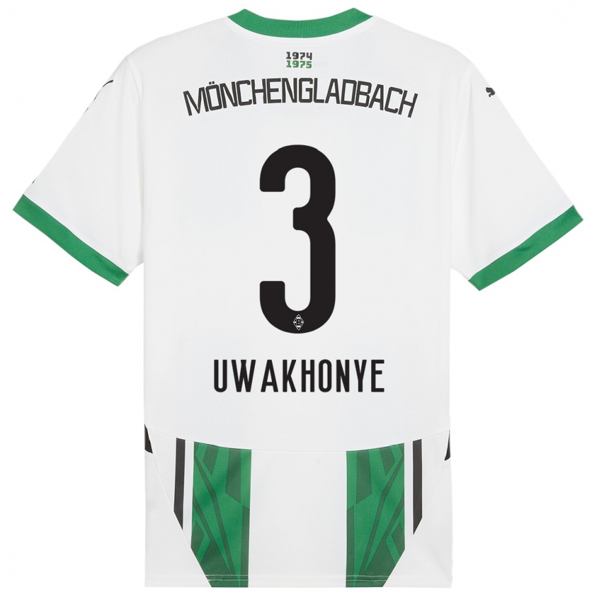 Kids Football Joshua Uwakhonye #3 White Green Home Jersey 2024/25 T-Shirt