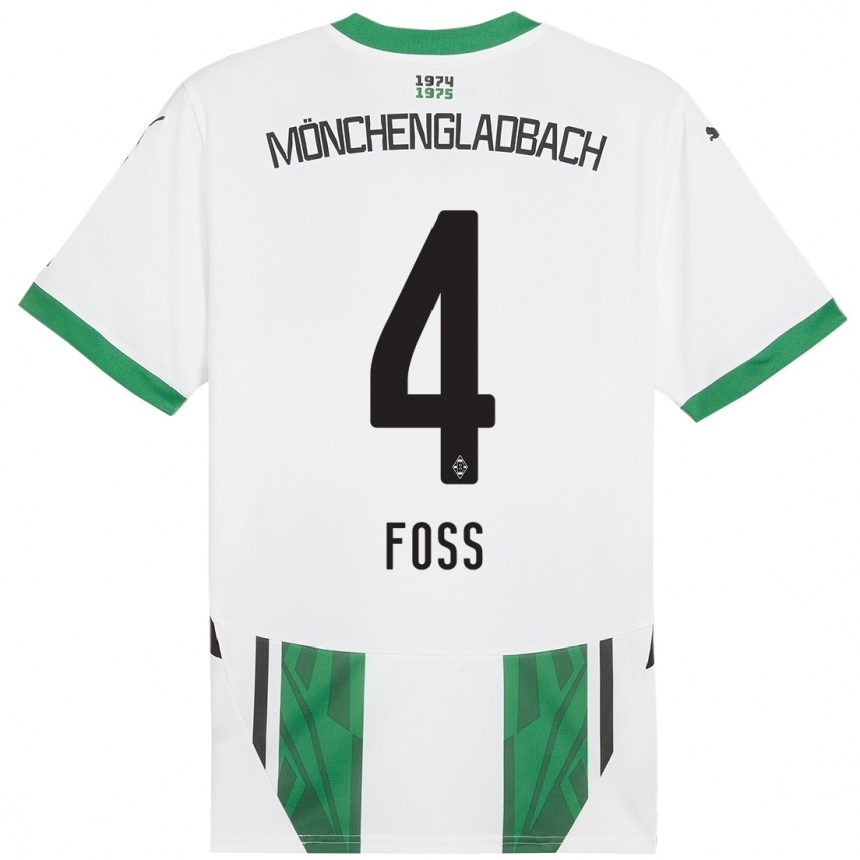 Kids Football Jonathan Foss #4 White Green Home Jersey 2024/25 T-Shirt