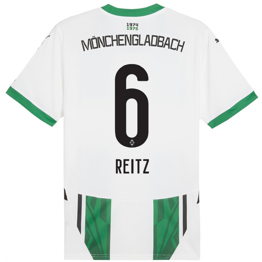 Kids Football Tony Reitz #6 White Green Home Jersey 2024/25 T-Shirt