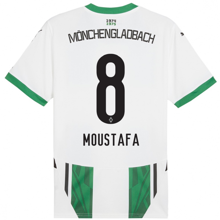 Kids Football Moustafa Ashraf Moustafa #8 White Green Home Jersey 2024/25 T-Shirt