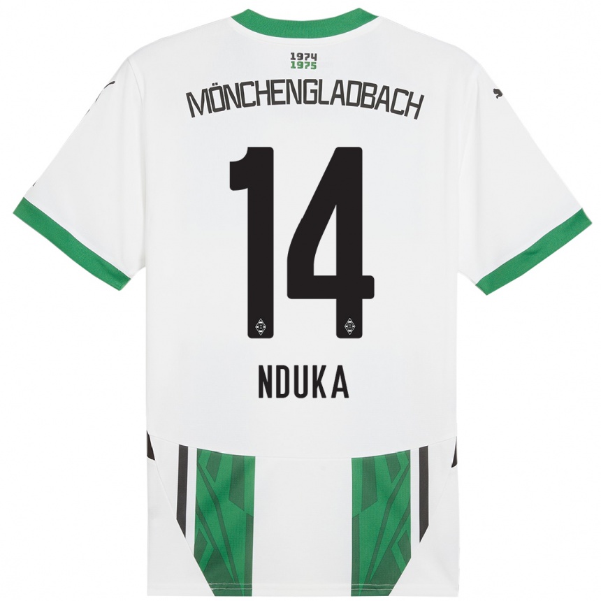 Kids Football Michael Nduka #14 White Green Home Jersey 2024/25 T-Shirt