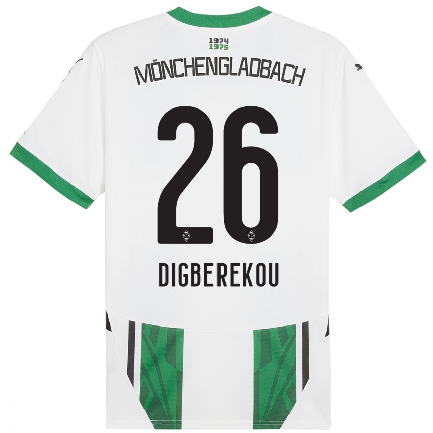 Kids Football Ibrahim Digberekou #26 White Green Home Jersey 2024/25 T-Shirt