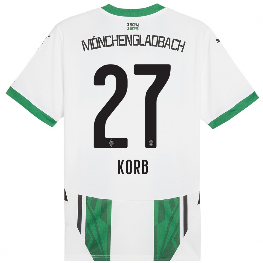 Kids Football Julian Korb #27 White Green Home Jersey 2024/25 T-Shirt