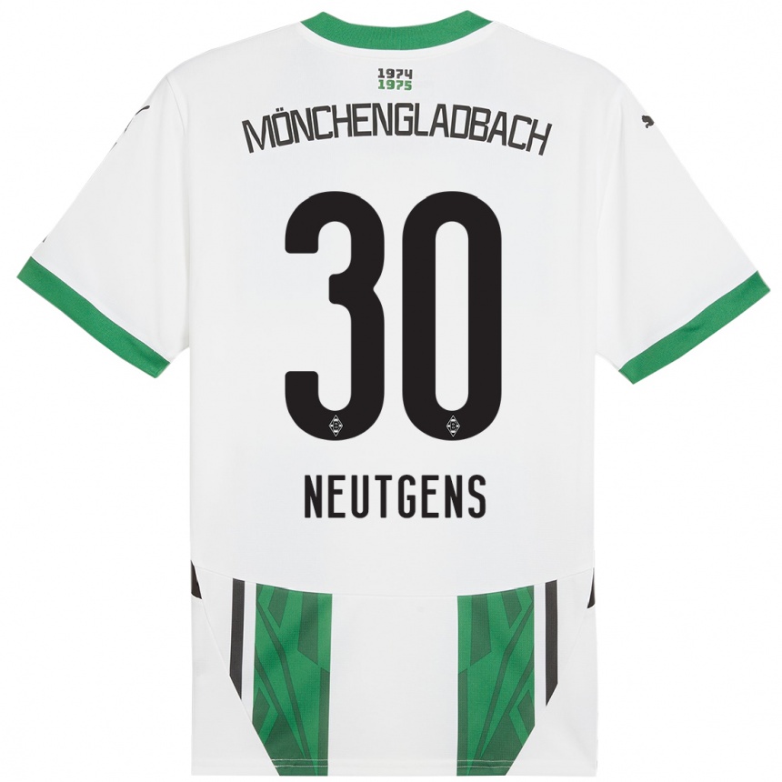 Kids Football Maximilian Neutgens #30 White Green Home Jersey 2024/25 T-Shirt