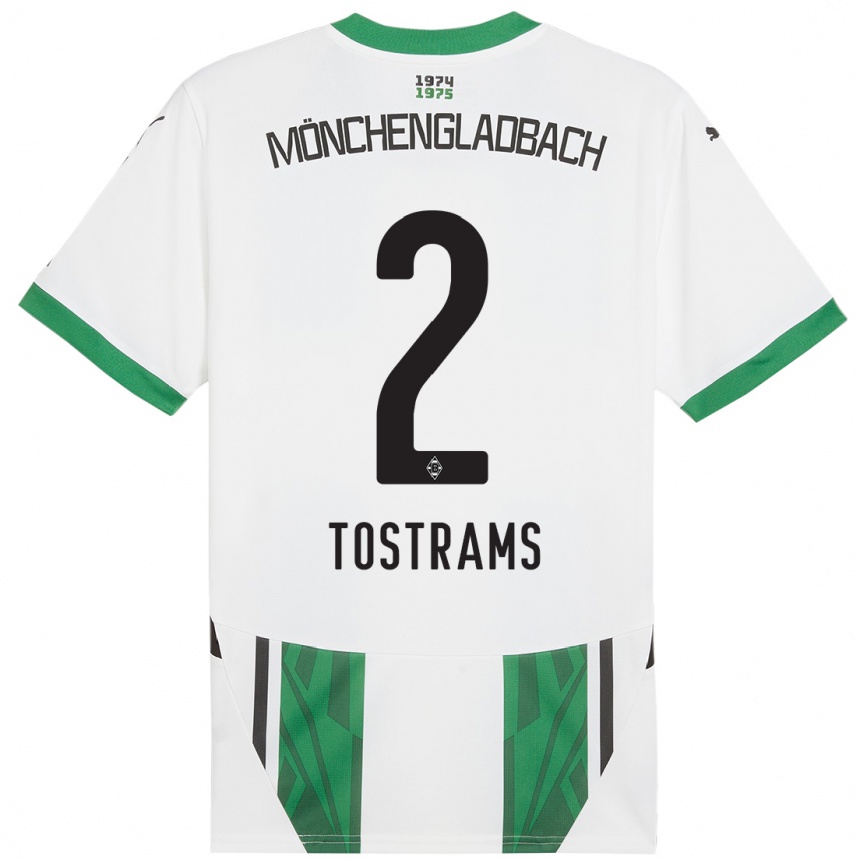 Kids Football Eva Tostrams #2 White Green Home Jersey 2024/25 T-Shirt