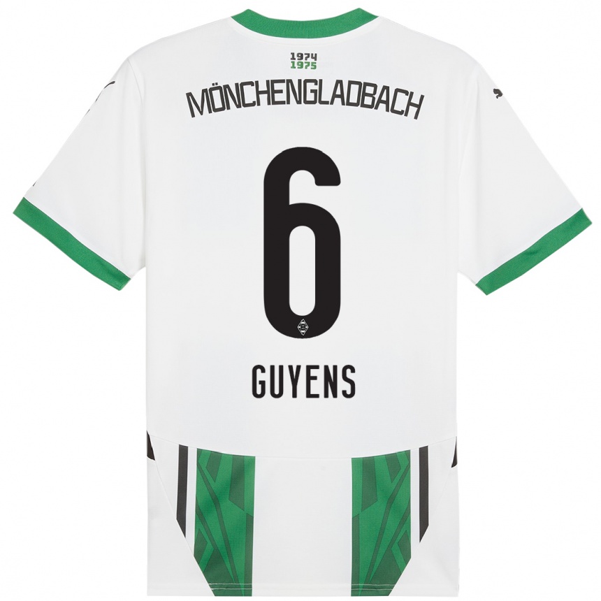 Kids Football Emily Guyens #6 White Green Home Jersey 2024/25 T-Shirt