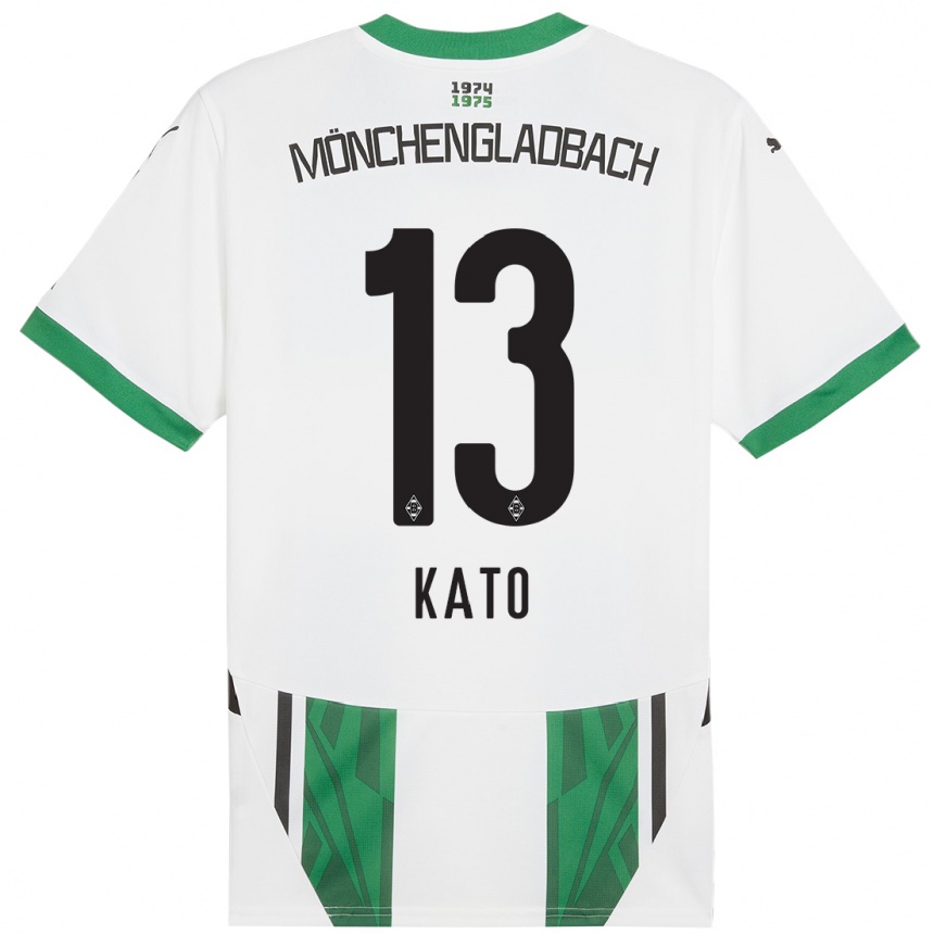 Kids Football Mizuho Kato #13 White Green Home Jersey 2024/25 T-Shirt