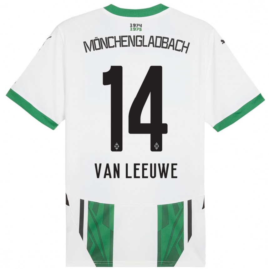 Kids Football Kyra Van Leeuwe #14 White Green Home Jersey 2024/25 T-Shirt