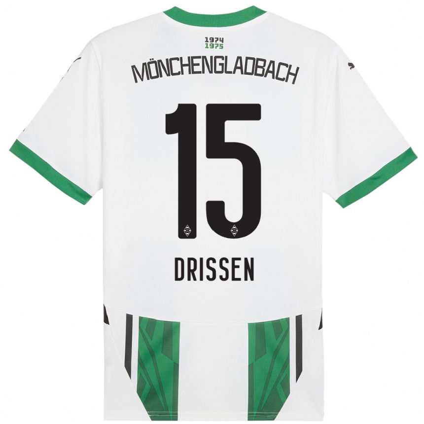 Kids Football Sam Drissen #15 White Green Home Jersey 2024/25 T-Shirt