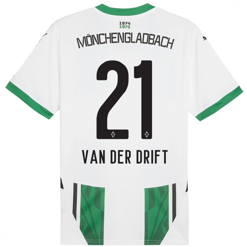 Kids Football Suus Van Der Drift #21 White Green Home Jersey 2024/25 T-Shirt