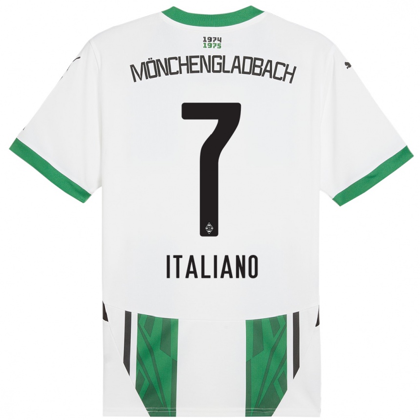 Kids Football Jacob Italiano #7 White Green Home Jersey 2024/25 T-Shirt