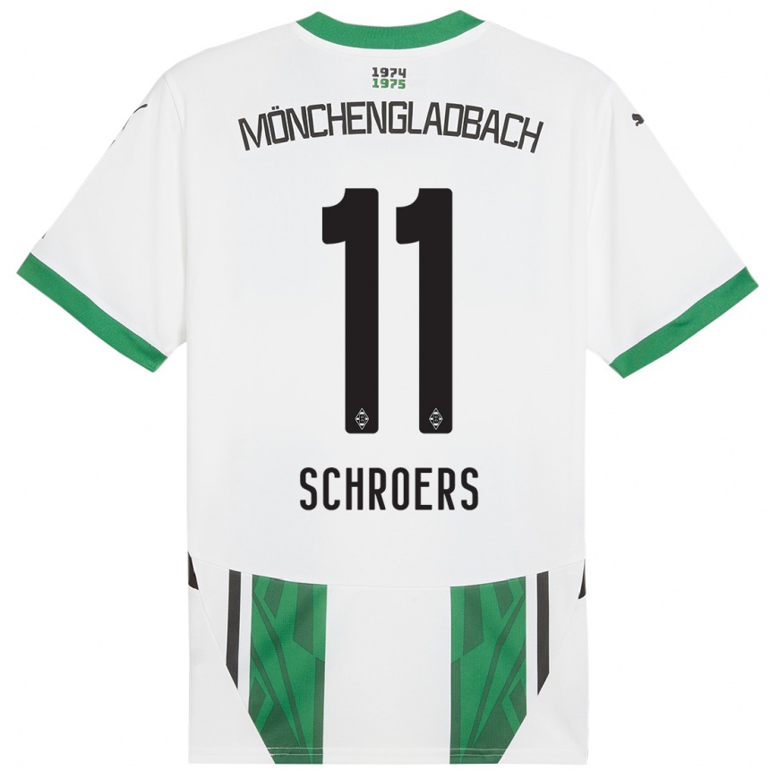 Kids Football Mika Schroers #11 White Green Home Jersey 2024/25 T-Shirt