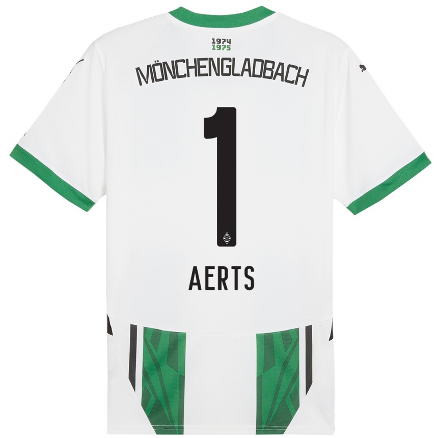 Kids Football Liv Aerts #1 White Green Home Jersey 2024/25 T-Shirt