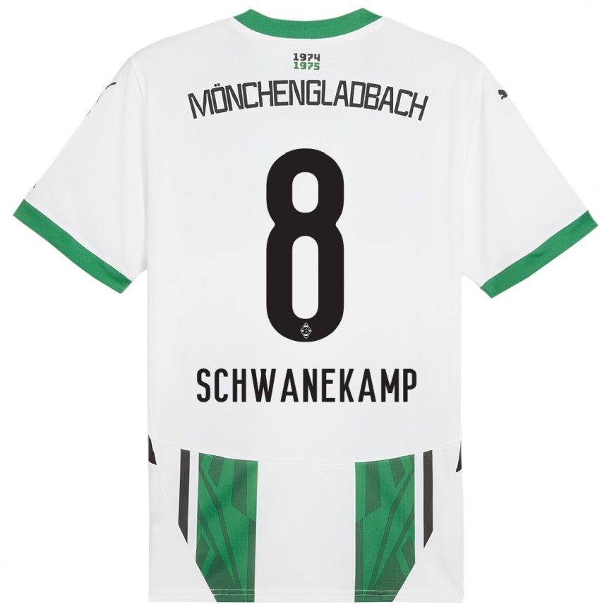 Kids Football Jana Schwanekamp #8 White Green Home Jersey 2024/25 T-Shirt