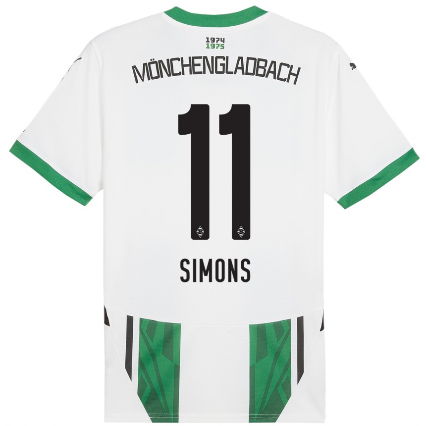 Kids Football Kelly Simons #11 White Green Home Jersey 2024/25 T-Shirt