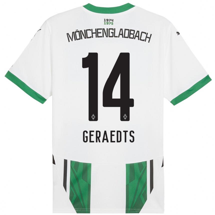 Kids Football Kelsey Geraedts #14 White Green Home Jersey 2024/25 T-Shirt