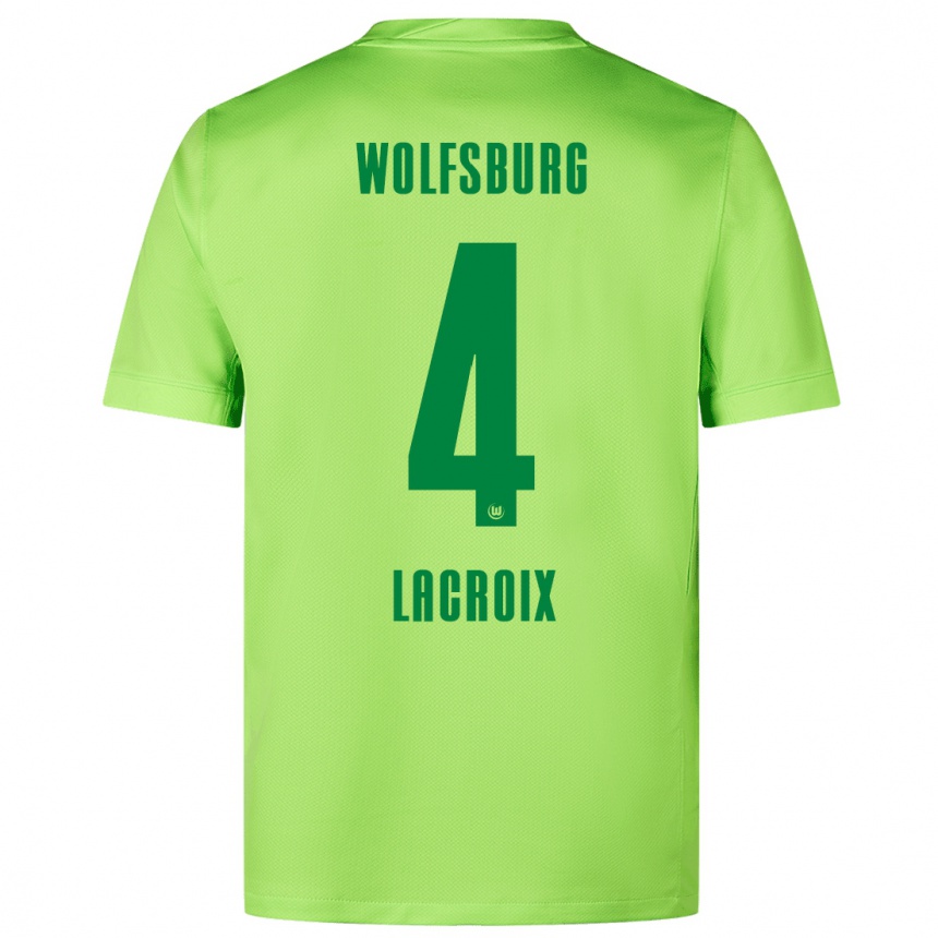 Kids Football Maxence Lacroix #4 Fluorescent Green Home Jersey 2024/25 T-Shirt