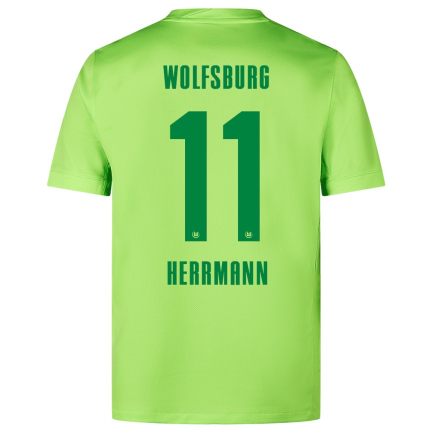 Kids Football Max Herrmann #11 Fluorescent Green Home Jersey 2024/25 T-Shirt