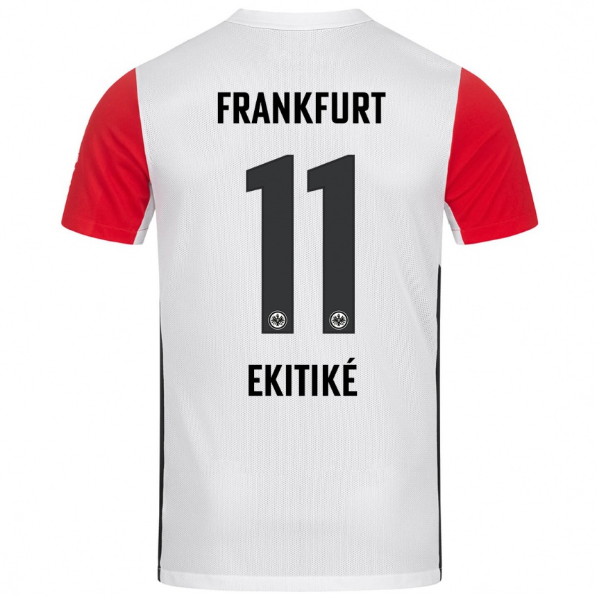 Kids Football Hugo Ekitike #11 White Red Home Jersey 2024/25 T-Shirt