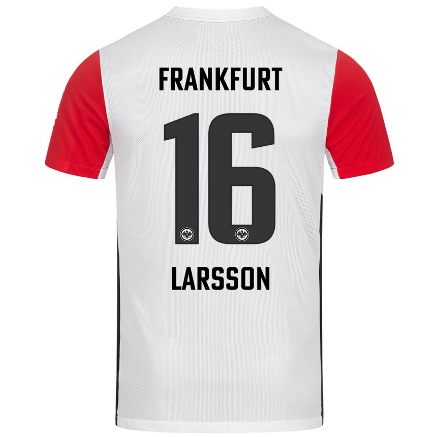 Kids Football Hugo Larsson #16 White Red Home Jersey 2024/25 T-Shirt